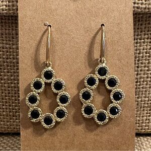New Dominique Cohen marked “dom” Earrings gold plate teardrops w/ black crystals